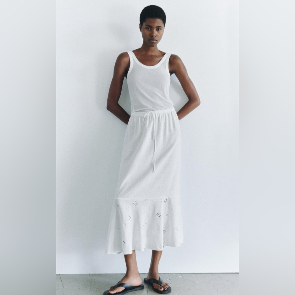 (#86)ZARA Embroidered Linen Blend Skirt ZW Collection